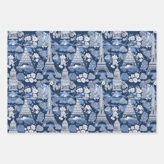Ingewikkelde Parijse Blauwe Toile patterned Inpakpapier Vel (Voorkant)