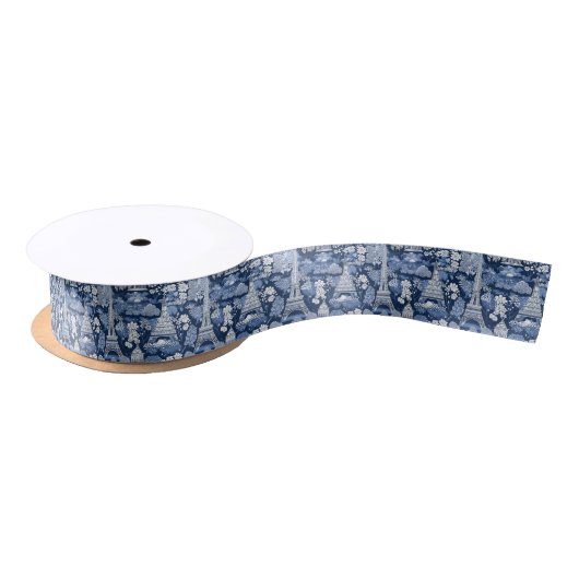 Ingewikkelde Parijse Blauwe Toile patterned Lint (Spoel)