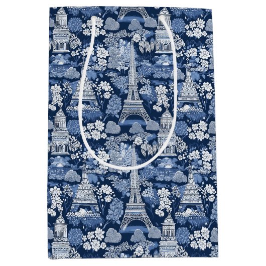 Ingewikkelde Parijse Blauwe Toile patterned Medium Cadeauzakje (Voorkant)