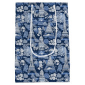 Ingewikkelde Parijse Blauwe Toile patterned Medium Cadeauzakje (Achterkant)