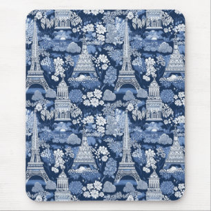 Ingewikkelde Parijse Blauwe Toile patterned Muismat