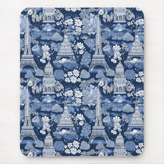Ingewikkelde Parijse Blauwe Toile patterned Muismat (Voorkant)