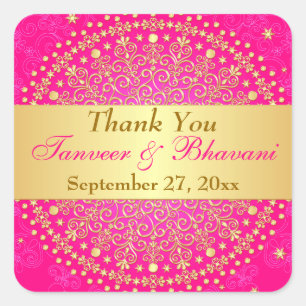 Ingewikkelde roze gouden rollen, Stippen bruiloft  Vierkante Sticker