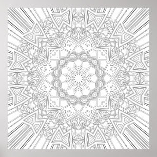 Ingewikkelde veelhoekige stervormige mandala kunst poster