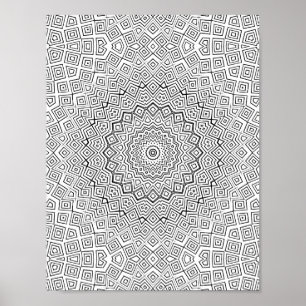 Ingewikkelde vierkante spiraal caleidoscoop mandal poster