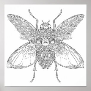 Ingewikkelde volwassenen kleurplaat: Steampunk ins Poster