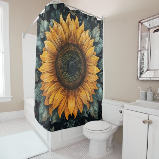 Ingewikkelde zonnebloem botanische kunst douchegordijn (In situ)
