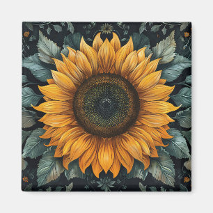 Ingewikkelde zonnebloem botanische kunst magneet