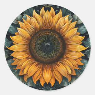 Ingewikkelde zonnebloem botanische kunst ronde sticker