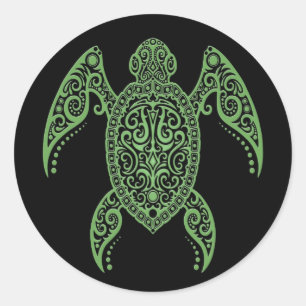 Ingewikkelde zwarte en groene Zeeen schildpad Ronde Sticker