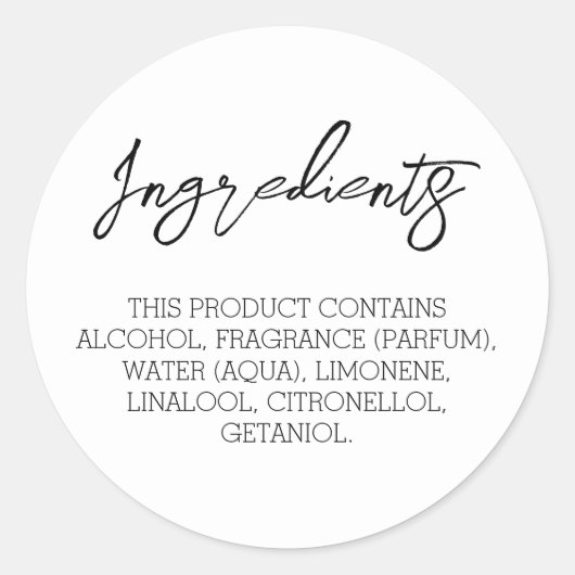 Ingrediënten Productlabel Stickers (Voorkant)