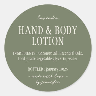 Ingrediënten voor hand- en lichaamslotion in fles ronde sticker