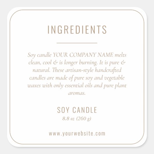 Ingrédients Beige neutres Étiquette de produit (Devant)