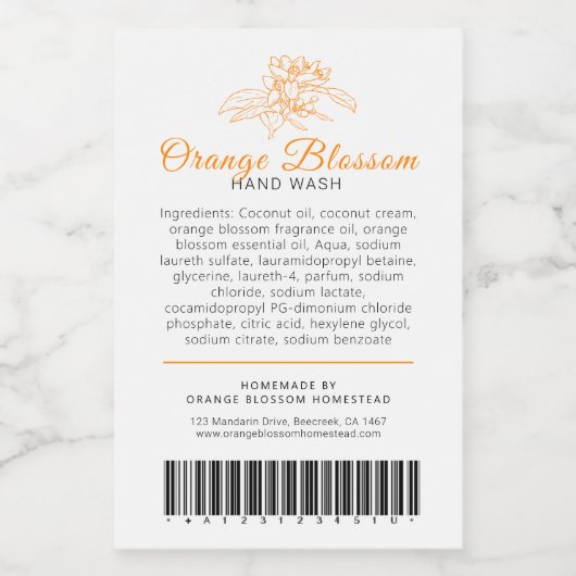 Ingrédients de beauté code barre étiquette oranger (Étiquettes simples)