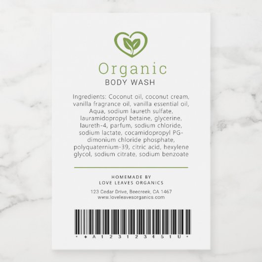 Ingrédients de beauté et logo étiquette à code bar (Étiquettes simples)