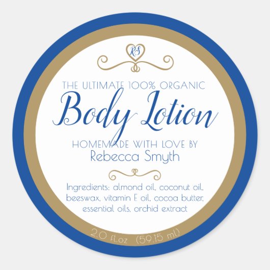 Ingrédients de lotion corporelle maison étiquette (Devant)
