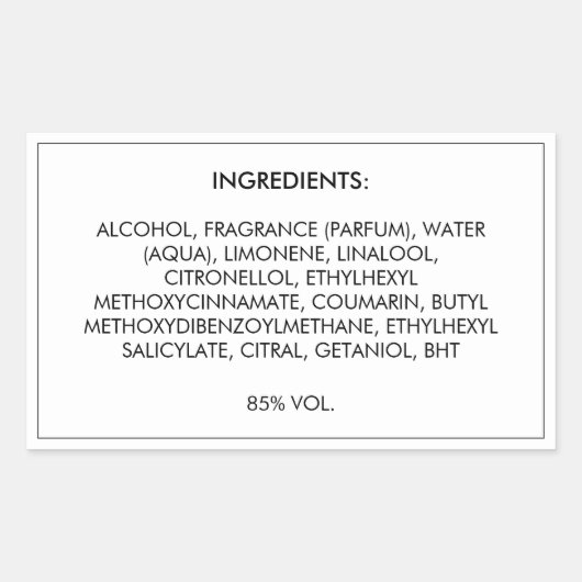 Ingrédients Étiquette de produit (Devant)