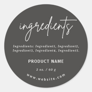 Ingrédients minimalistes gris foncé Étiquette de p