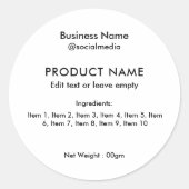 Ingrédients minimalistes modernes Étiquette de pro (Devant)