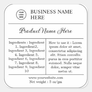 Ingrédients modernes Instructions Étiquette produi