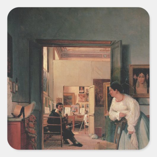 Ingres' Studio in Rome Vierkante Sticker (Voorkant)