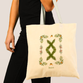 inguz Rune in Evergreen Branches Gepersonaliseerd Tote Bag