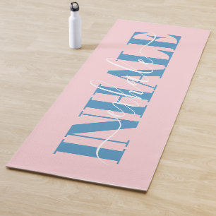 Inhale exhale modern zwart roze blauwe quote yogamat