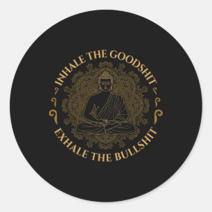 Inhaleer Het Goede Exhaleer De Stier Grappige Yoga Ronde Sticker