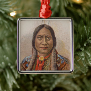 Inheems Amerikaans: Lakota Sitting Bull, Rookadver Metalen Ornament