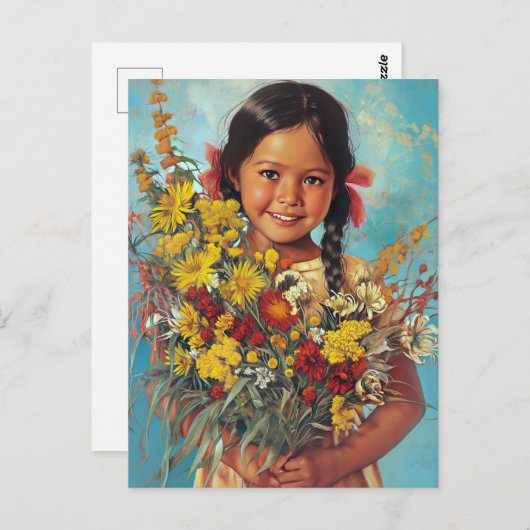 inheems australisch meisje met bloemen briefkaart (Voorkant / Achterkant)