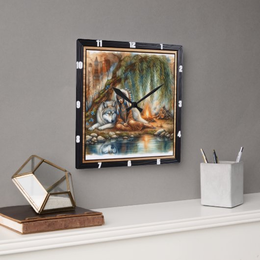 Inheems Indiaans bos: een moment van stilte Vierkante Klok (Kantoor)