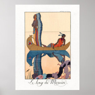 inheems paar in een kano poster