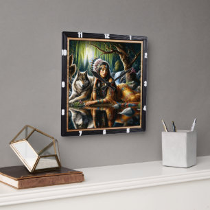 Inheemse aarde wolf Glade Guardian Still Vierkante Klok