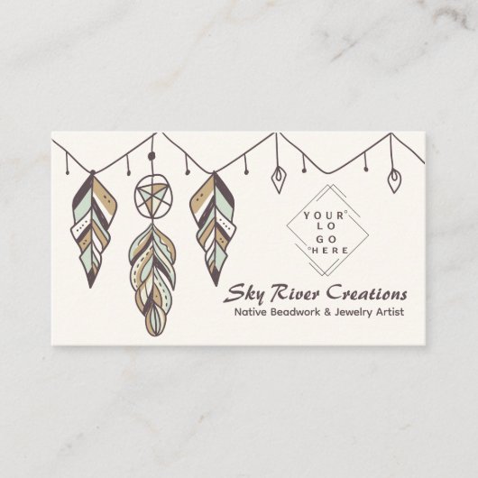 Inheemse Amerikaanse Boho Feather ambachtslieden Visitekaartje (Voorkant)
