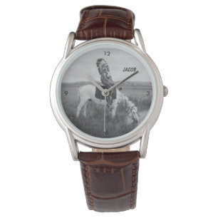 inheemse Amerikaanse Chieftain op Horseback Horloge