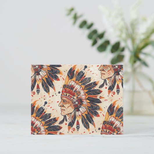 Inheemse Amerikaanse hoofdtooi etnische kunststam Briefkaart (Staand voorkant)