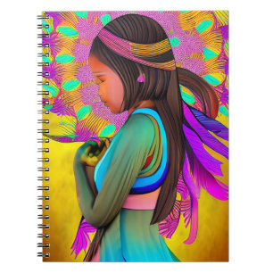 Inheemse Amerikaanse kleine meisje AI-kunst Notitieboek