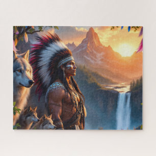 Inheemse Amerikaanse man met wolf Legpuzzel