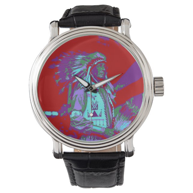 Inheemse Amerikaanse Pop Art Horloge (Voorkant)