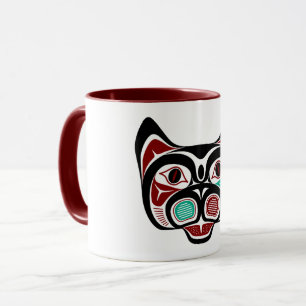 Inheemse Amerikaanse Rood Zwart Groen Haida Kunst Mok