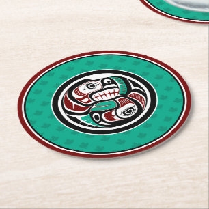 Inheemse Amerikaanse Rood Zwart Groen Kunst Otter Ronde Kartonnen Onderzetter