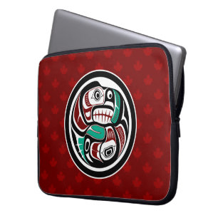 Inheemse Amerikaanse Rood Zwart Haida Kunst Otter Laptop Sleeve