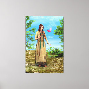 Inheemse Amerikaanse vrouw bos vogel kunst Canvas Afdruk