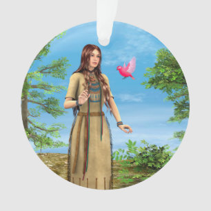 Inheemse Amerikaanse vrouw bos vogel kunst Ornament