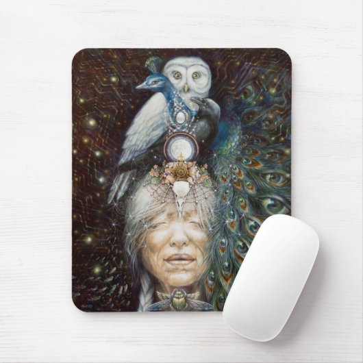inheemse amerikaanse vrouw met uil en peace ock muismat (Met muis)