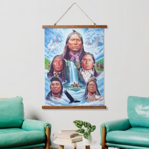 Inheemse Amerikanen Beroemde Indiaanse Hoofdmannen Hangend Wandkleed