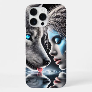 Inheemse Indiaanse krijger en wolf bij maanlicht iPhone 16 Pro Max Hoesje