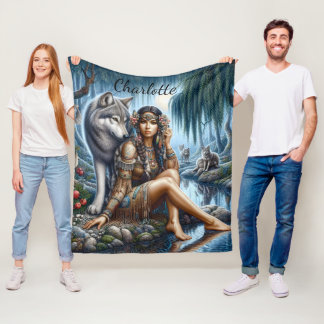 Inheemse Indianen en wolven delen maanlicht Fleece Deken