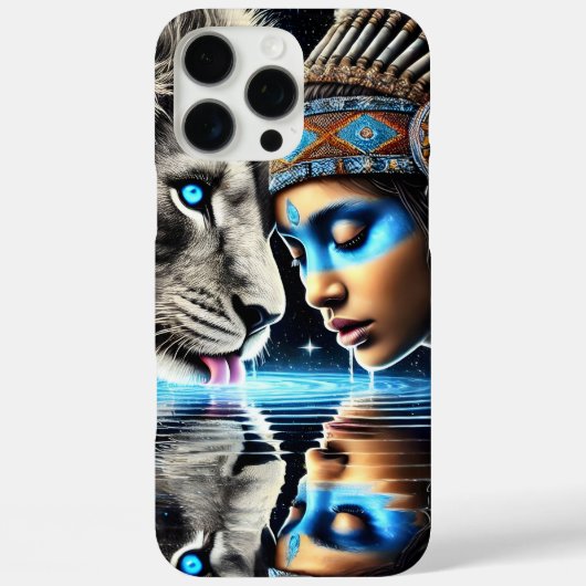 Inheemse krijger en leeuw maanverlichte reflectie Case-Mate iPhone case (Achterkant)