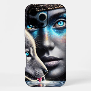 Inheemse krijger en wolf onder maanlicht iPhone 16 pro max hoesje